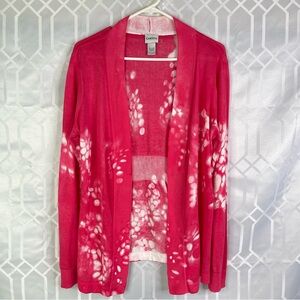 Chico's Pink and White Tie-Dye Open Cardigan